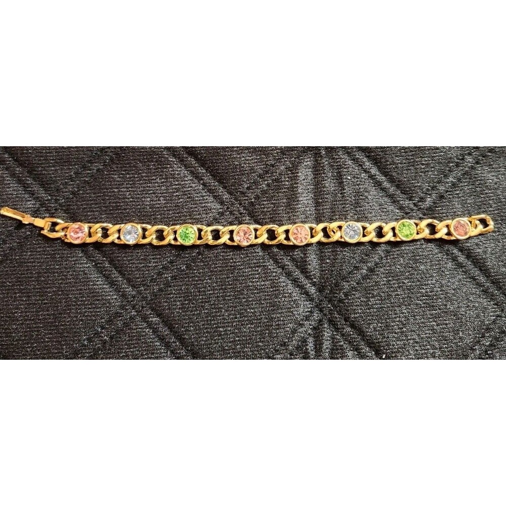 Gold Tone Multi-Stone Station Bracelet – Bezel Set – 6.5